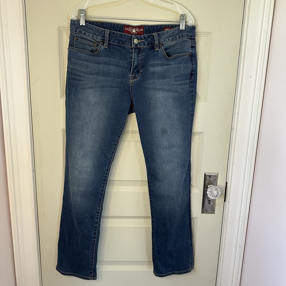 Lucky Brand Lola Straight Ankle Stretch Blue Denim Jeans Women's 14/32 Mid Rise
